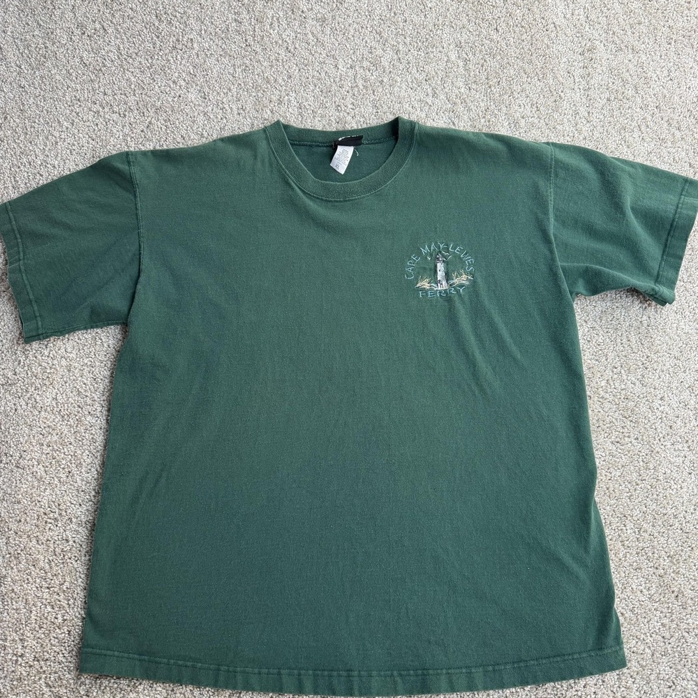 Vintage Cape May-Lewes Ferry Signal Sport Shirt Mens XL Green Lighthouse T-Shirt